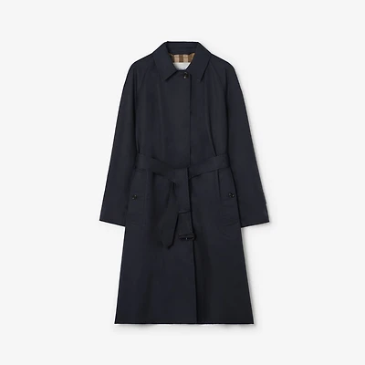 Long Cotton Car Coat in Navy black - Women | Burberry® Official