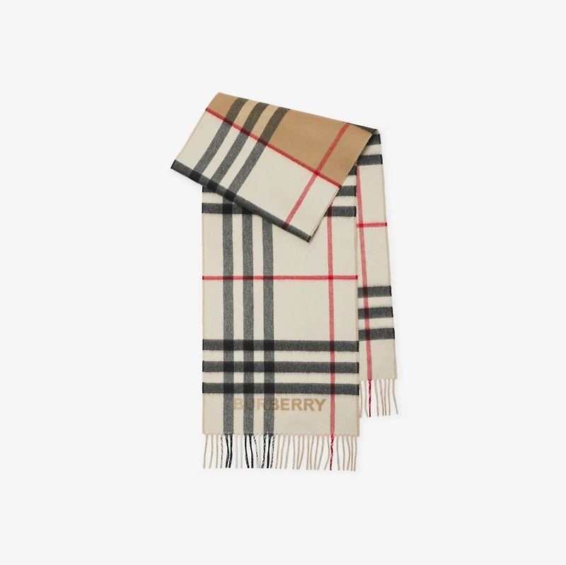 Contrast Check Cashmere Scarf in Archive beige/natural white | Burberry® Official