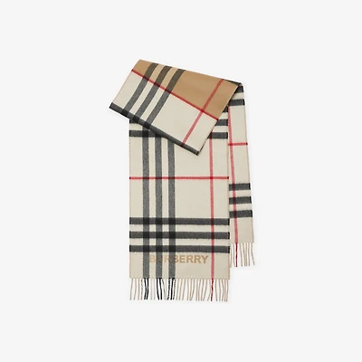 Contrast Check Cashmere Scarf in Archive beige/natural white | Burberry® Official