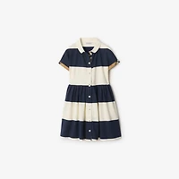 Check Trim Striped Cotton Shirt Dress in Navy/optic white | Burberry® Official