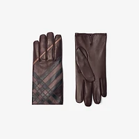 Check Intarsia Leather Gloves in Truffle brown - Men | Burberry® Official