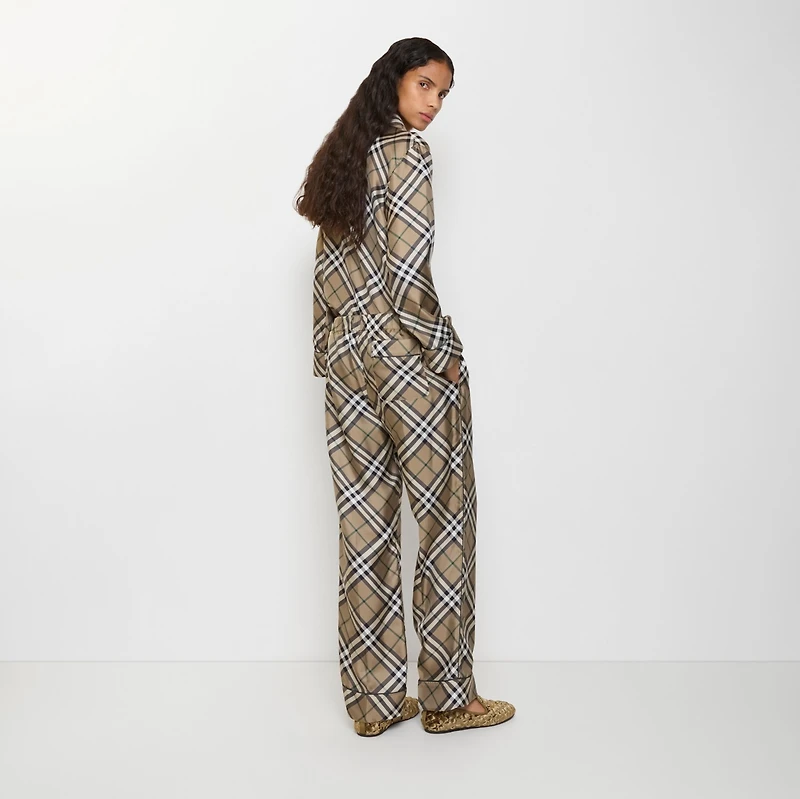 Check Silk Pyjama Trousers in Linden beige - Women | Burberry® Official