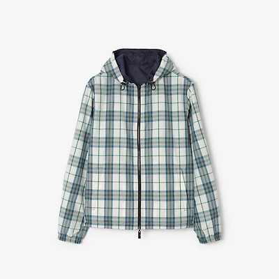 Reversible Check Hooded Jacket in Peacock blue - Men, Nylon | Burberry® Official