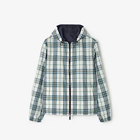 Reversible Check Hooded Jacket in Peacock blue - Men, Nylon | Burberry® Official