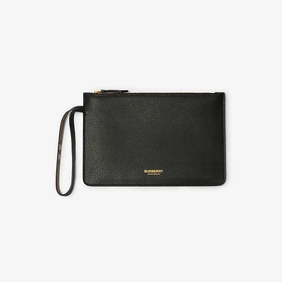 Leather Zip Pouch in Black - Women | Burberry® Official
