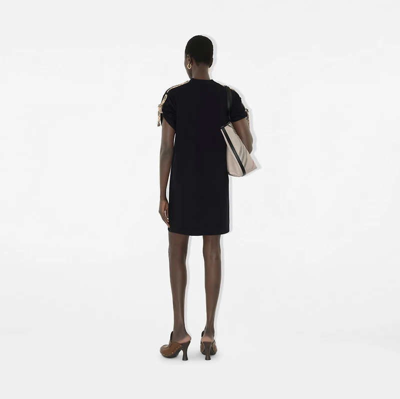 Check Trim Cotton T-shirt Dress in Black - Women | Burberry® Official