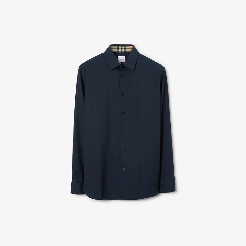 Slim Fit Stretch Cotton Shirt in Navy