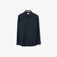 Slim Fit Stretch Cotton Shirt in Navy