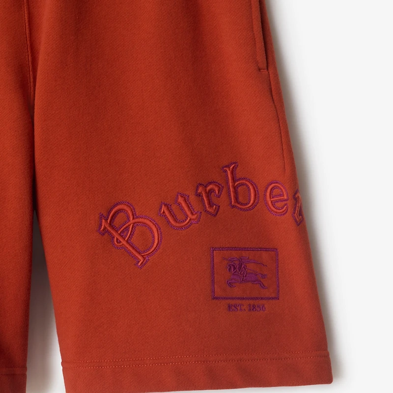 Gothic Logo Cotton Shorts in Fire orange - Men | Burberry® Official