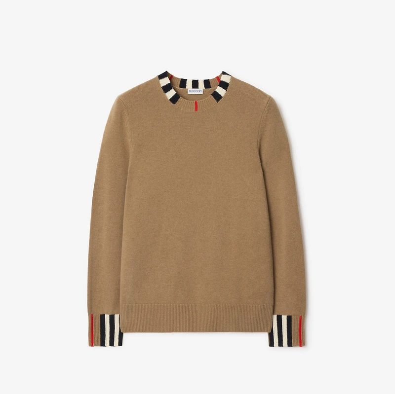 Icon Stripe Trim Wool Cashmere Sweater in Archive beige - Women | Burberry® Official