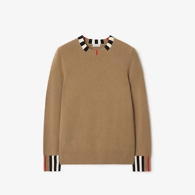 Icon Stripe Trim Wool Cashmere Sweater in Archive beige - Women | Burberry® Official