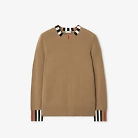 Icon Stripe Trim Wool Cashmere Sweater in Archive beige - Women | Burberry® Official