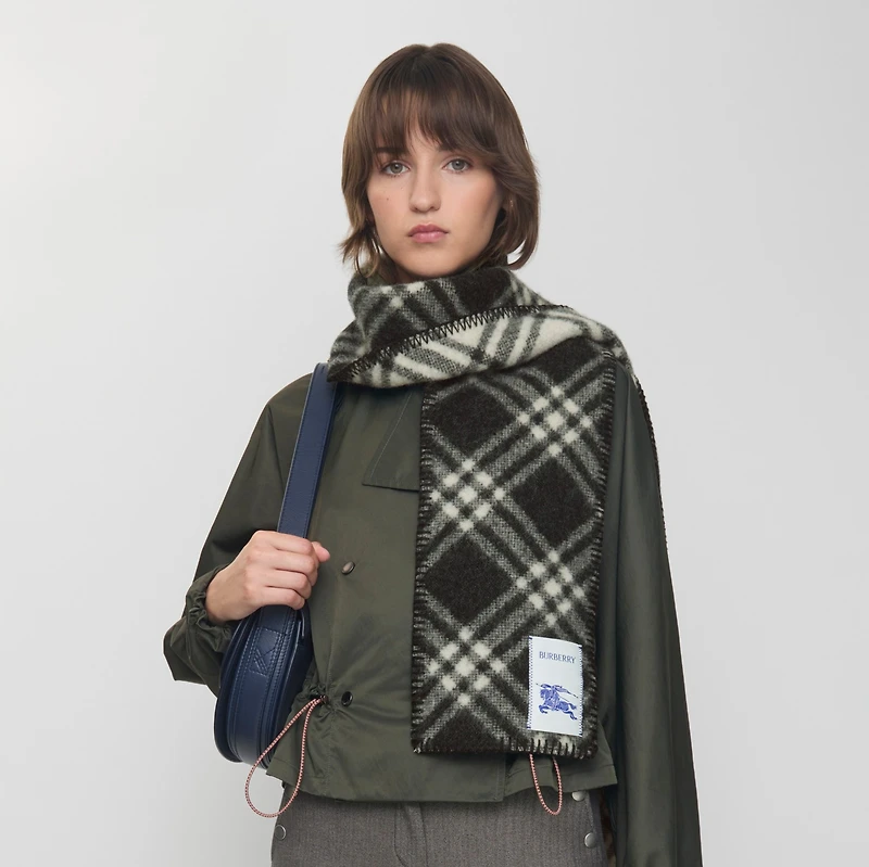 Narrow Check Wool Scarf in Black | Burberry® Official