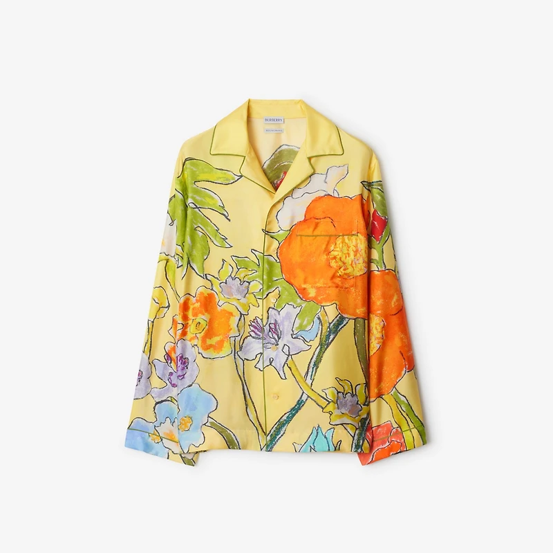 Highgrove Cascading Flowers Silk Pyjama Shirt in Buttermilk - Women | Burberry® Official