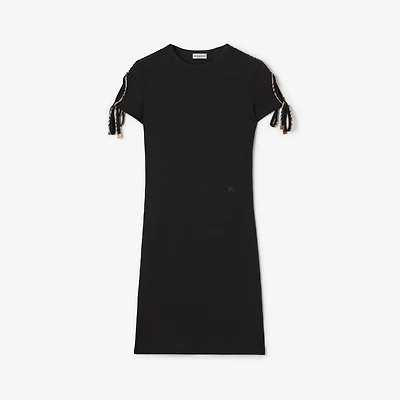 Check Trim Cotton Dress in Black - Women | Burberry® Official
