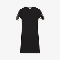 Check Trim Cotton Dress in Black - Women | Burberry® Official