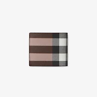 Check and Leather Bifold Wallet in Dark birch brown - Men, Canvas | Burberry® Official
