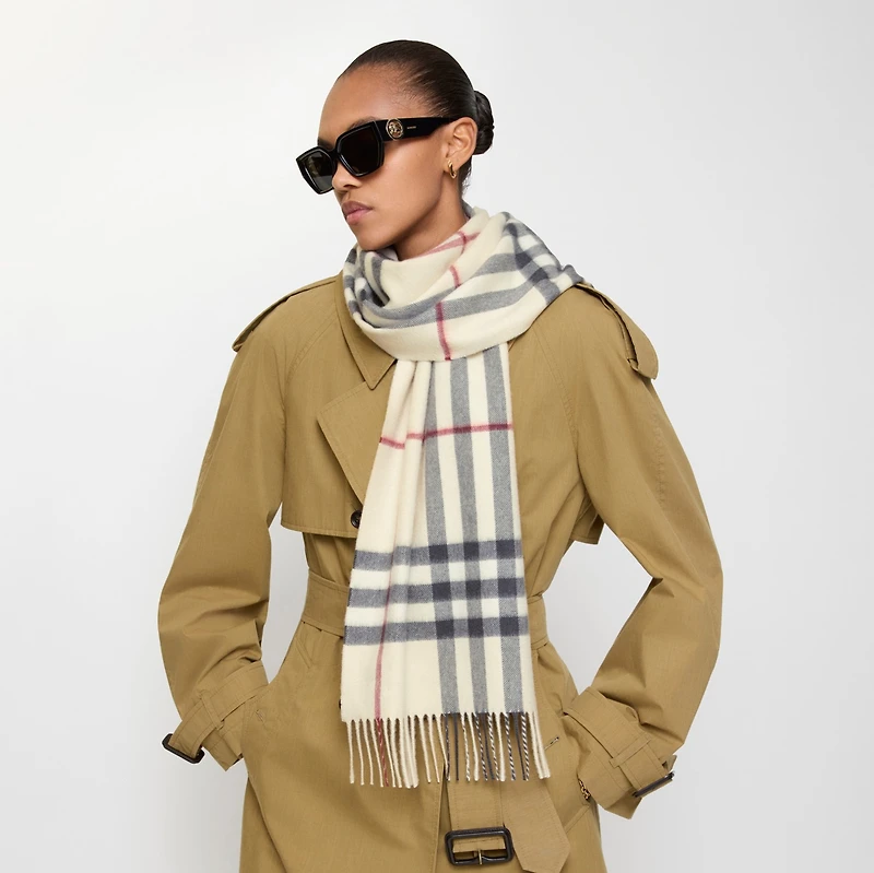 Check Cashmere Scarf in Stone | Burberry® Official