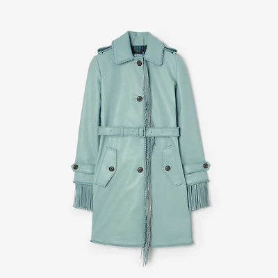 Short Fringed Leather Car Coat in Turquoise - Women | Burberry® Official