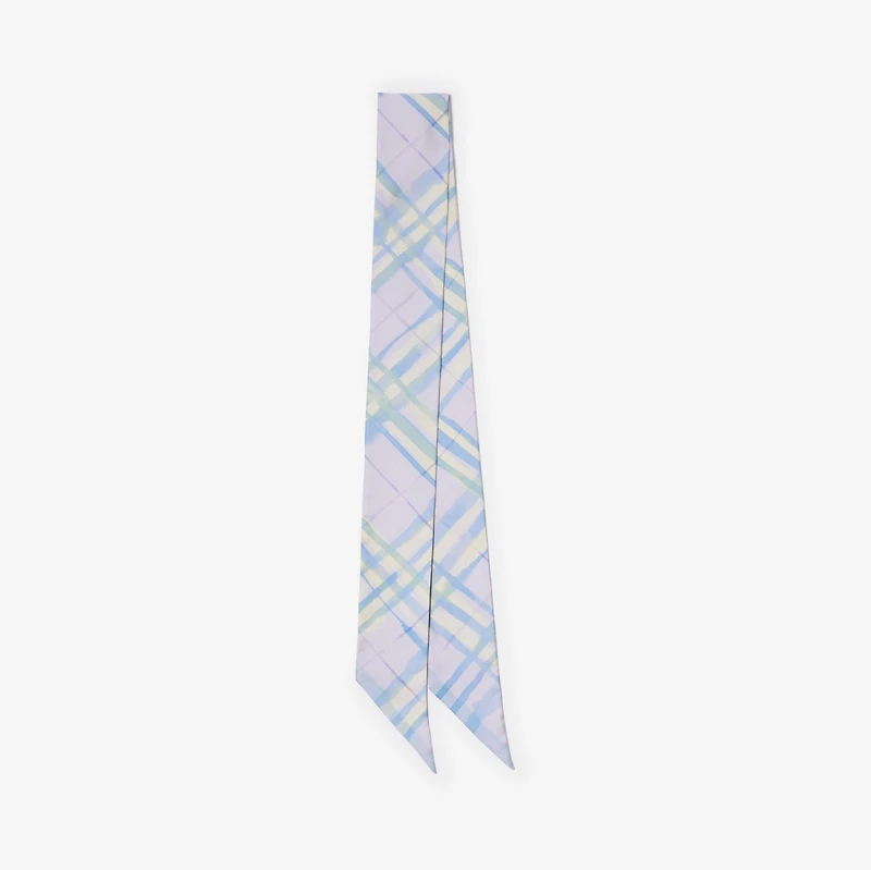 Skinny Watercolour Check Silk Scarf in Lilac purple | Burberry® Official