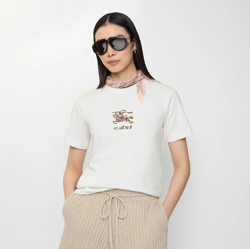 Floral EKD Cotton T-shirt in Chalk white - Women | Burberry® Official