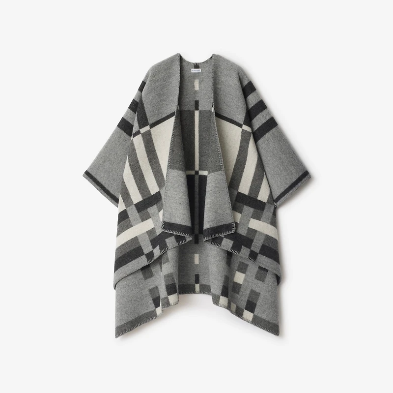 Colour Block Check​ Wool Cape in Chalk | Burberry® Official