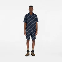 Relaxed Fit Check Silk Poplin Shirt in Ink blue - Men | Burberry® Official