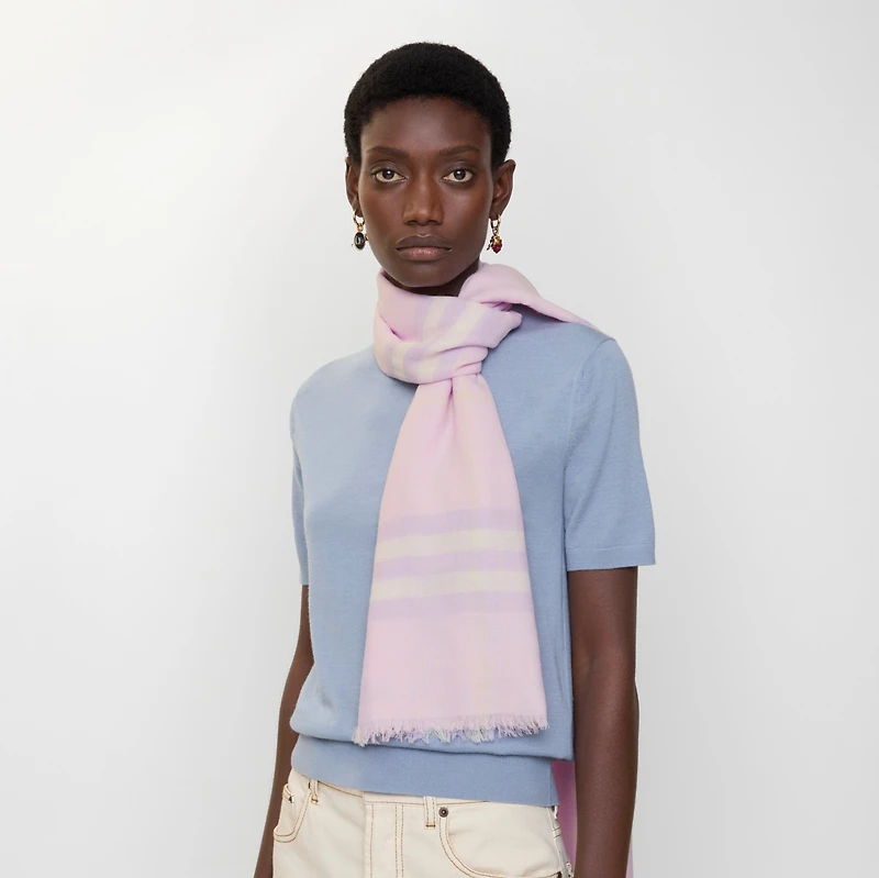 Wide Check Wool Scarf in Fondant | Burberry® Official