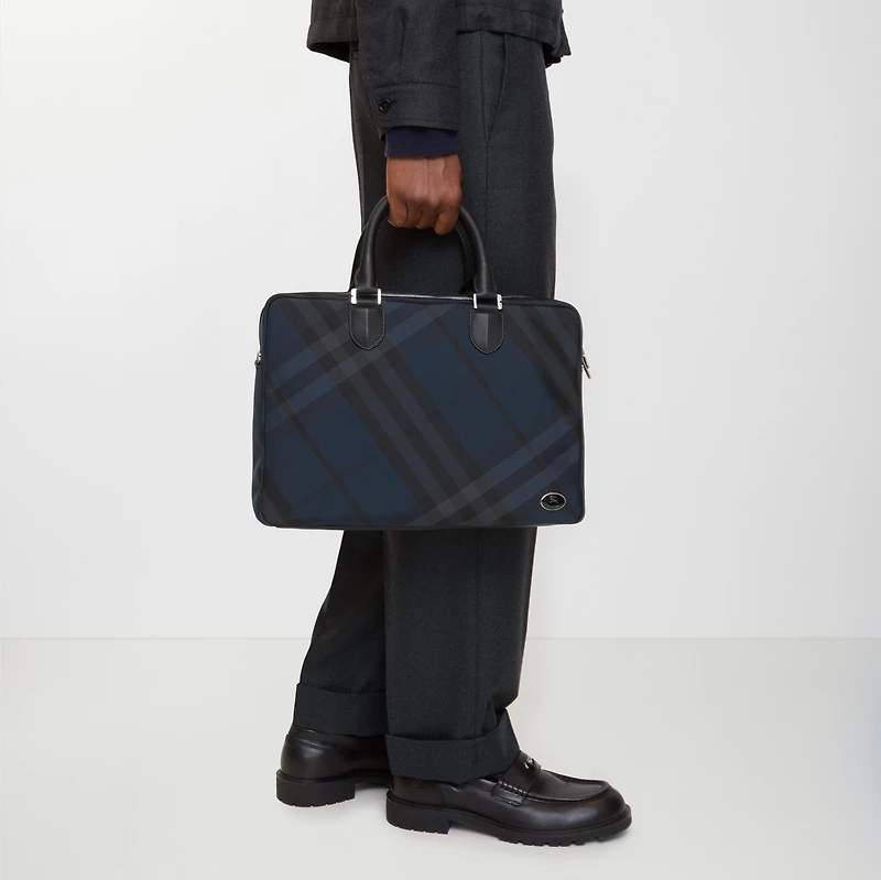 Grid Briefcase in Navy - Men | Burberry® Official