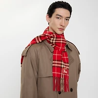Narrow Check Cashmere Scarf in Crayon red | Burberry® Official