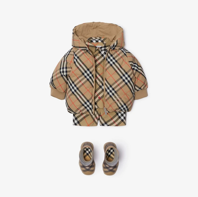Reversible Check Nylon Puffer Jacket in Sand | Burberry® Official