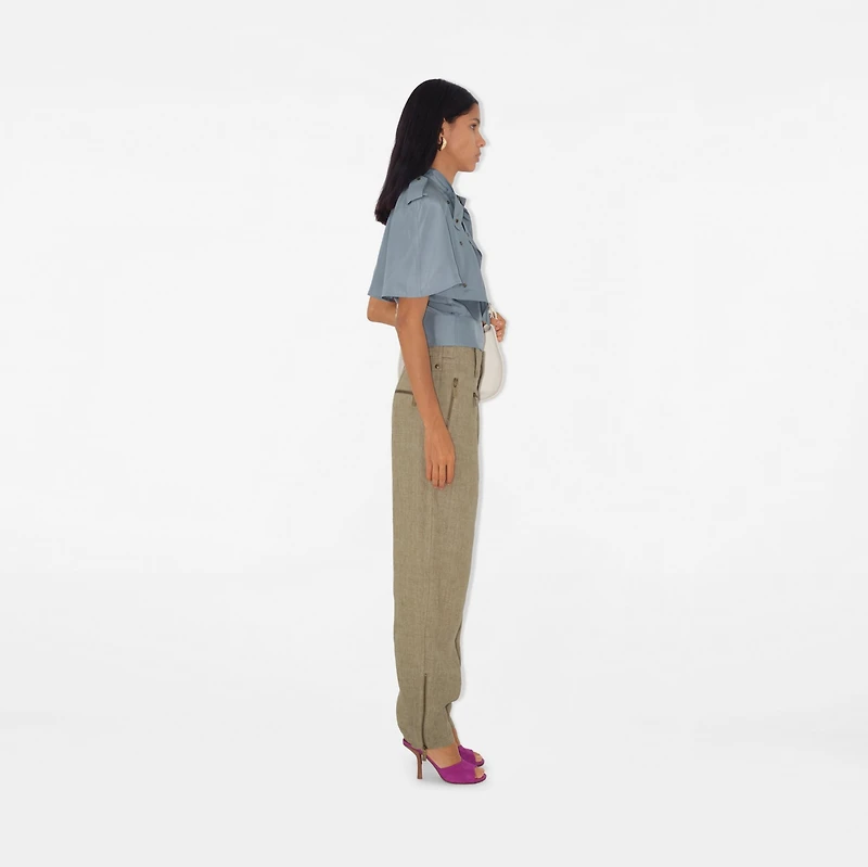 Linen Tailored Trousers in Khaki/milk - Women | Burberry® Official