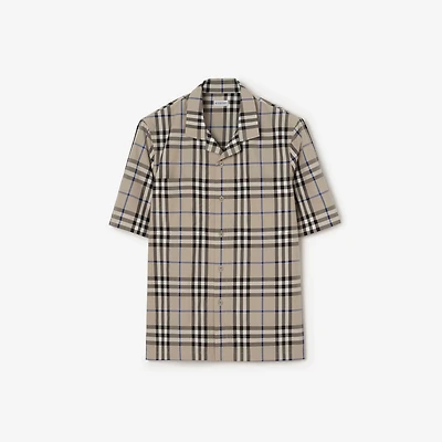 Check Cotton Poplin Shirt in Lichen beige - Men | Burberry® Official