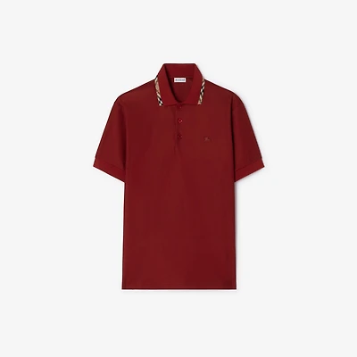 Check Trim Cotton Polo Shirt in Auburn brown - Men | Burberry® Official