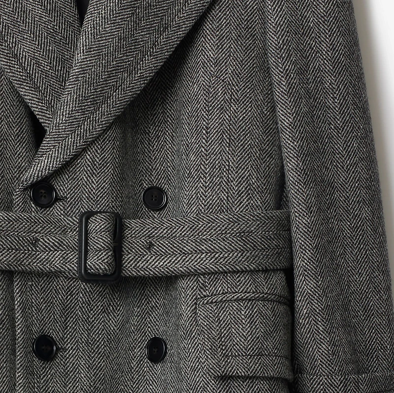 Long Herringbone Wool Trench Coat in Coal grey/light thistle grey - Men | Burberry® Official