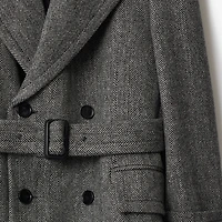 Long Herringbone Wool Trench Coat in Coal grey/light thistle grey - Men | Burberry® Official
