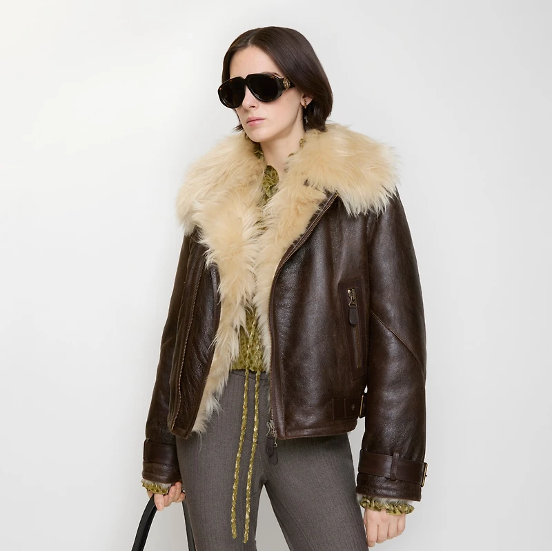 Cropped Shearling Aviator Jacket in Dark brown - Women, Suede | Burberry® Official