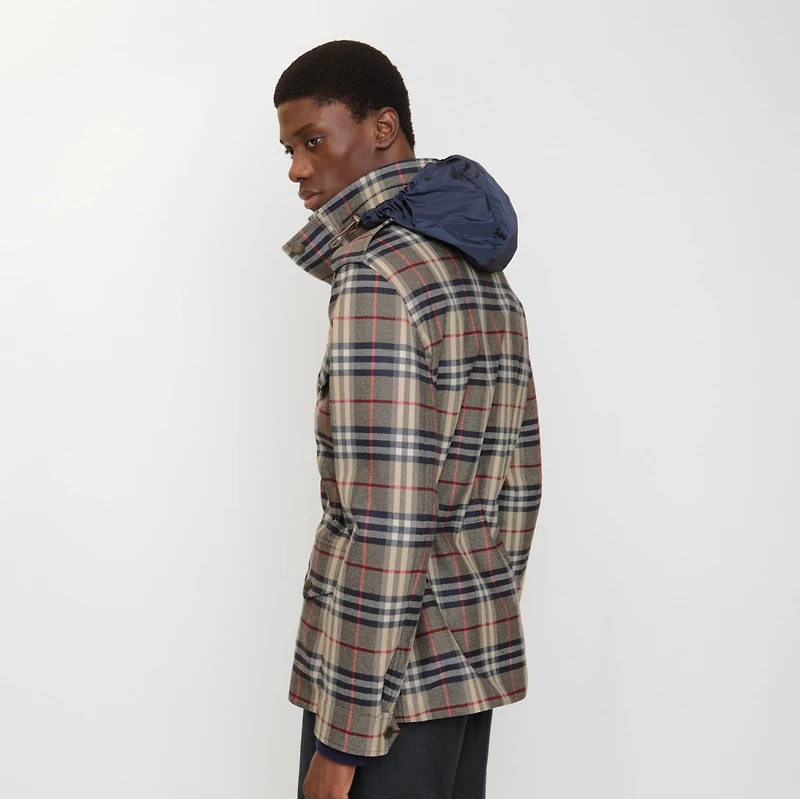 Check Bonded Wool Field Jacket in Black/chipping beige - Men | Burberry® Official
