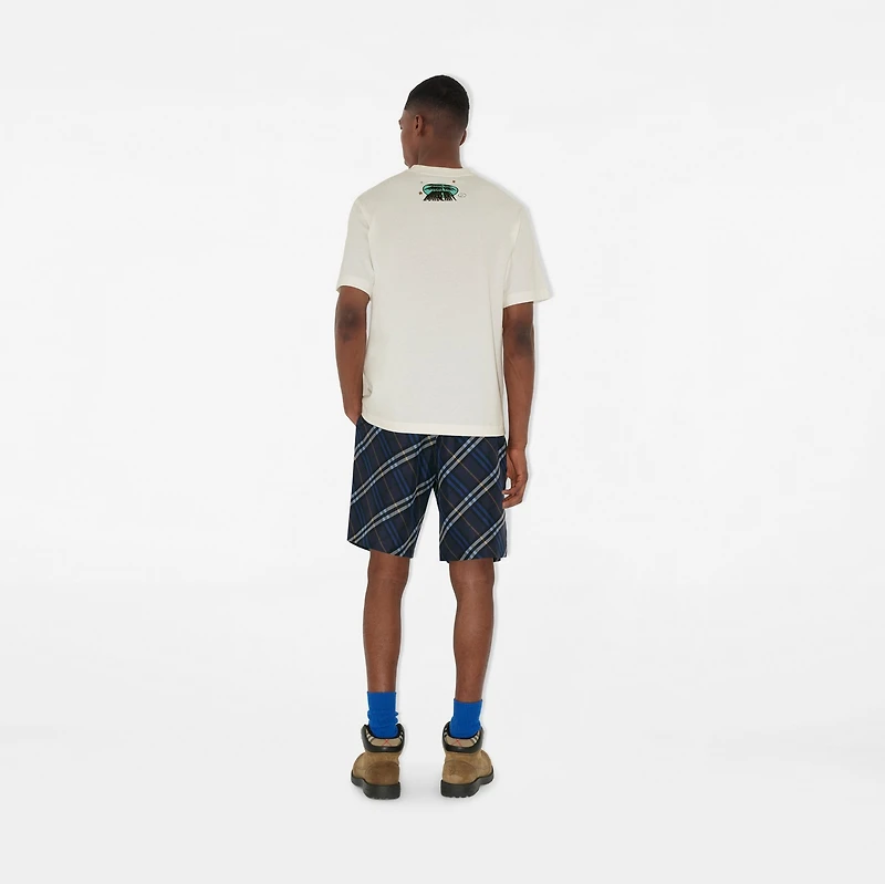 Check Silk Poplin Shorts in Ink blue - Men, Cotton | Burberry® Official