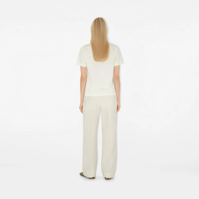Check Label Cotton T-shirt in Chalk - Women | Burberry® Official