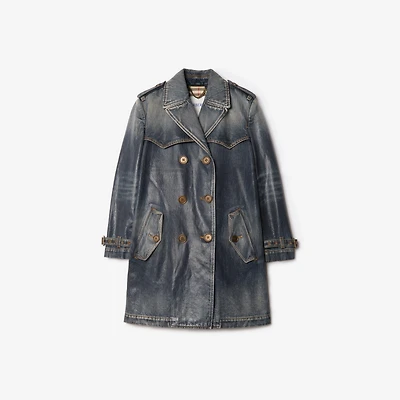 Short Denim Trench Coat in Mid blue - Women, Cotton | Burberry® Official