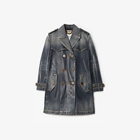 Short Coated Denim Trench Coat in Mid blue - Women, Cotton | Burberry® Official