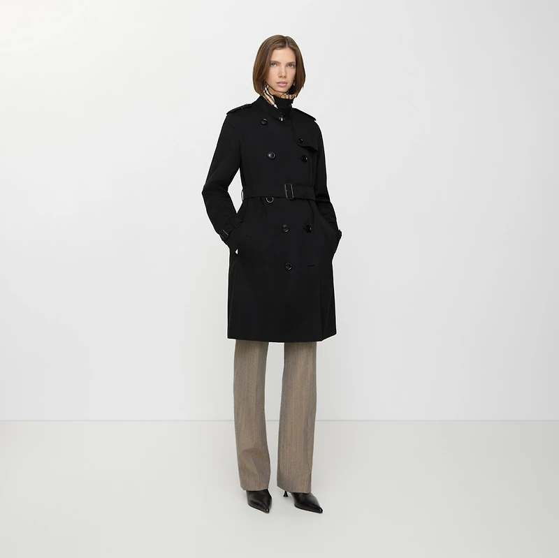 Mid-length Kensington Heritage Trench Coat in Black - Women, Cotton Gabardine | Burberry® Official