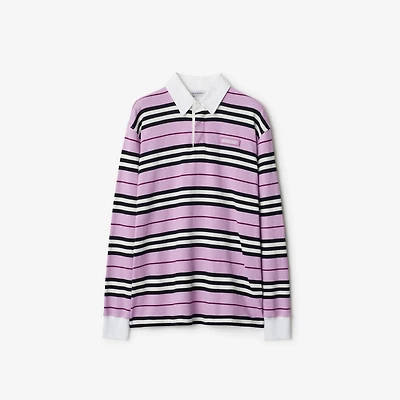 Long-sleeve Striped Cotton Polo Shirt in Dawn - Women | Burberry® Official
