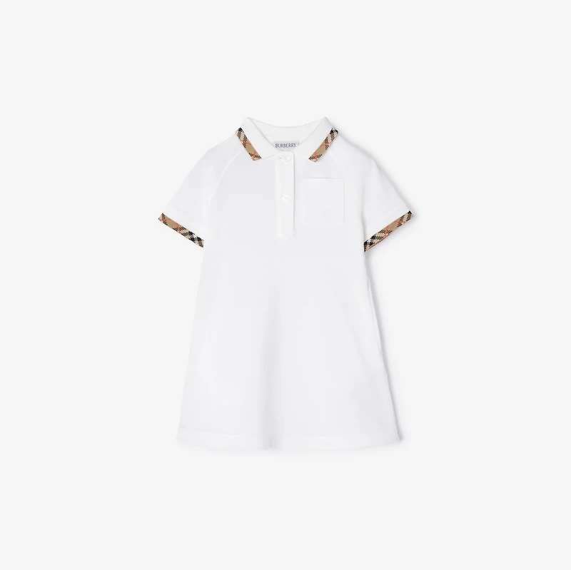 Check Trim Cotton Polo Shirt Dress in White | Burberry® Official