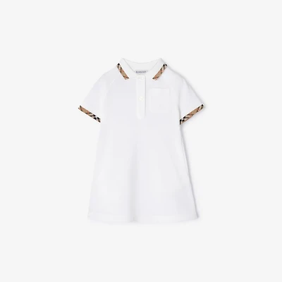 Check Trim Cotton Polo Shirt Dress in White | Burberry® Official