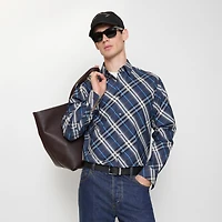Relaxed Fit Check Cotton Shirt in Pilot blue - Men | Burberry® Official