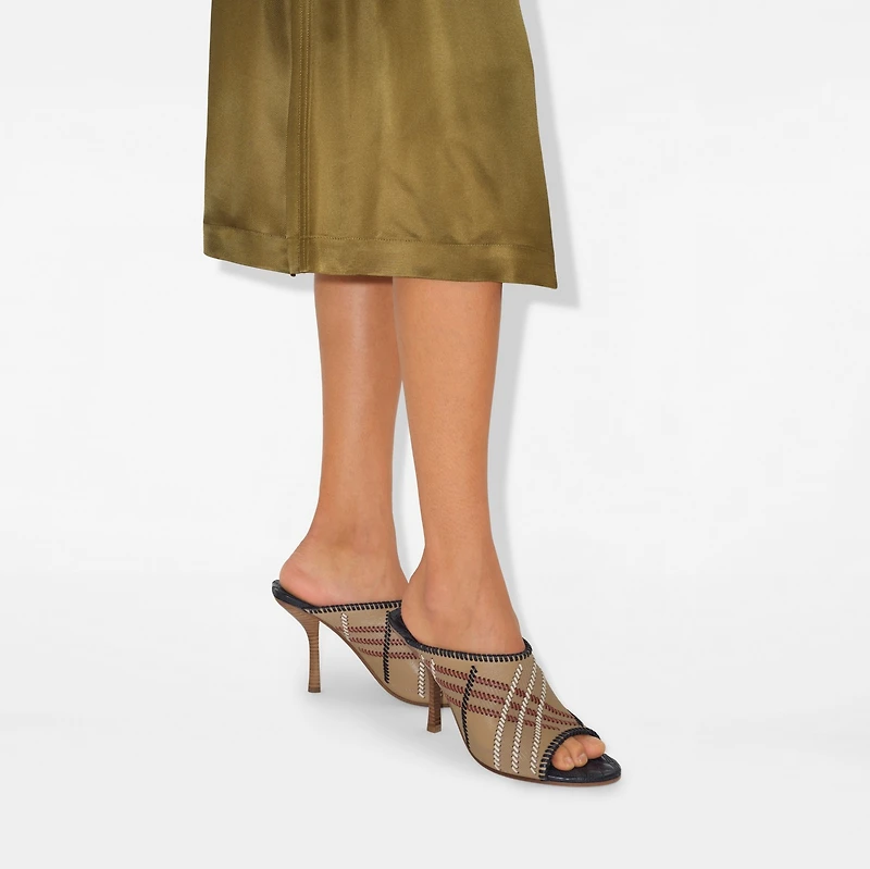 Check Leather Cabana Mules in Sand - Women | Burberry® Official