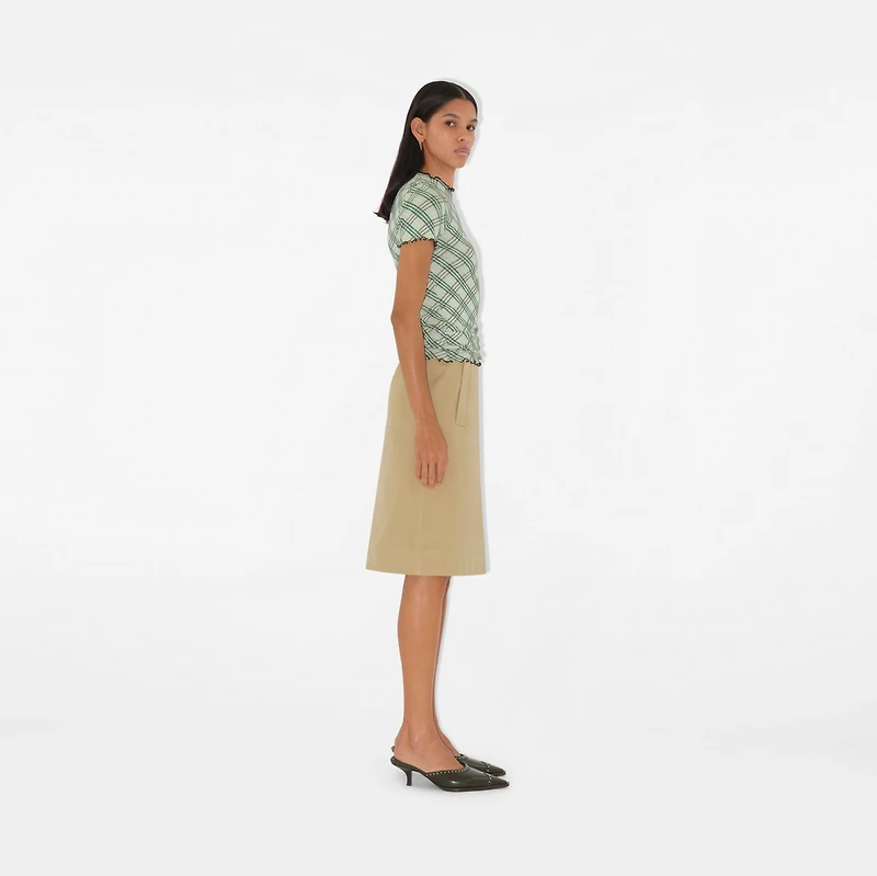 Check Stretch Cotton T-shirt in Breeze - Women | Burberry® Official