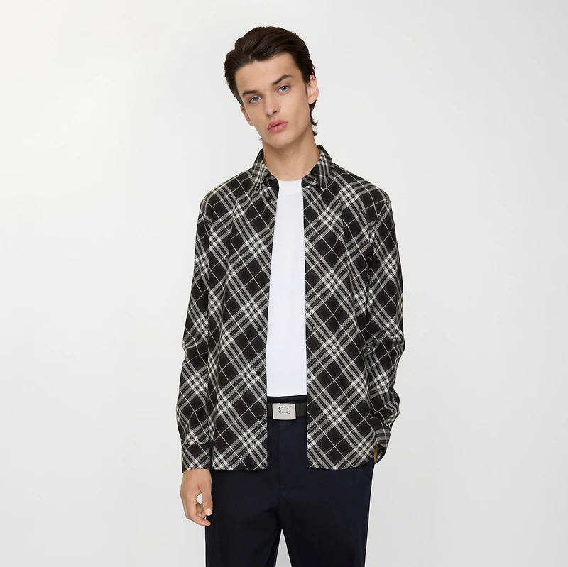 Relaxed Fit Check Cotton Flannel Shirt in Black - Men | Burberry® Official